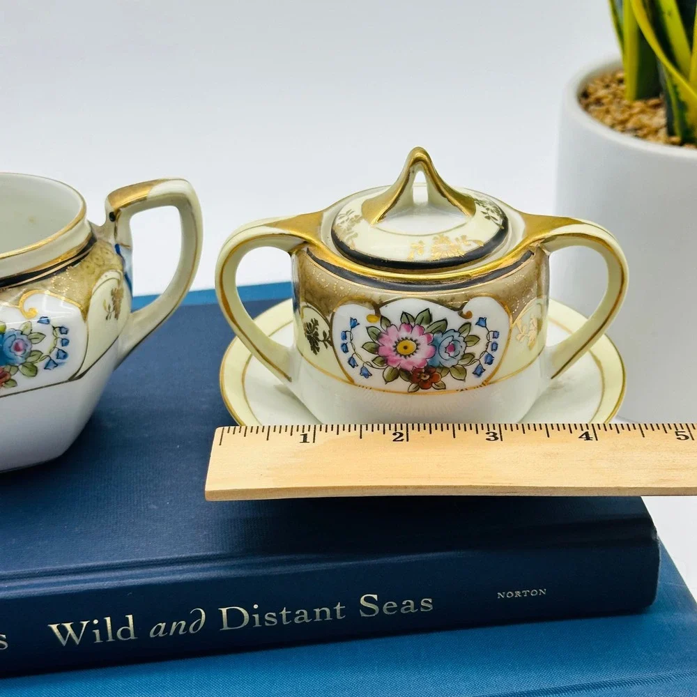 Noritake M Vintage Hand Painted Floral Porcelain Creamer and Sugar Bowl Set